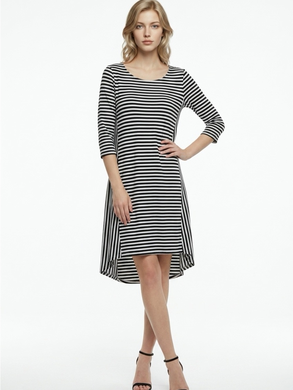Peyton & Parker Women’s Sz XS Black White Striped A Line Casual Stretchy Dress